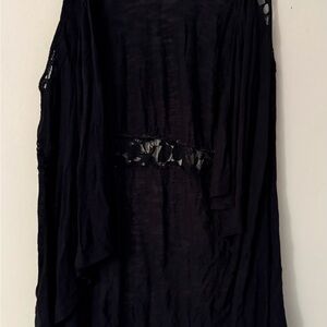 Decree Black Lace Accent Vest, Lightweight, Crochet Lace, Open Vest, size L